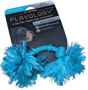 Playology Dri-Tech Rope, Peanut Butter Scented Blue Dog Toy for Small Dogs